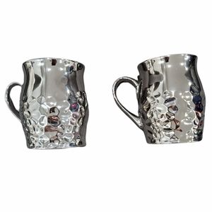 New! Bella Lux Set of 2 Shiny Silver Ceramic Mugs
